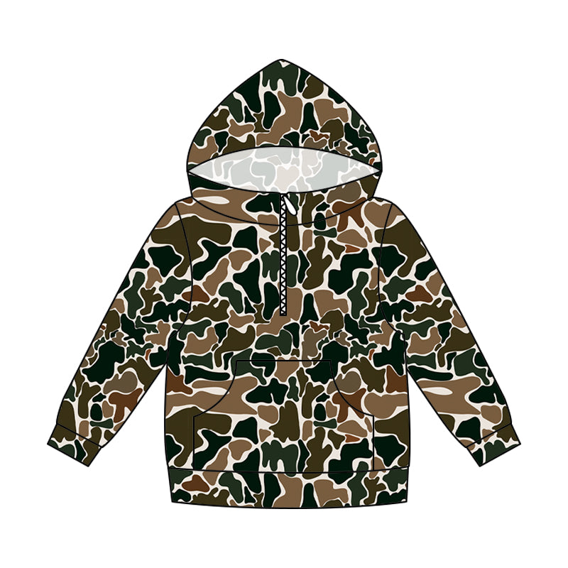 Adult women dark green camo long sleeve hoodie top preorder