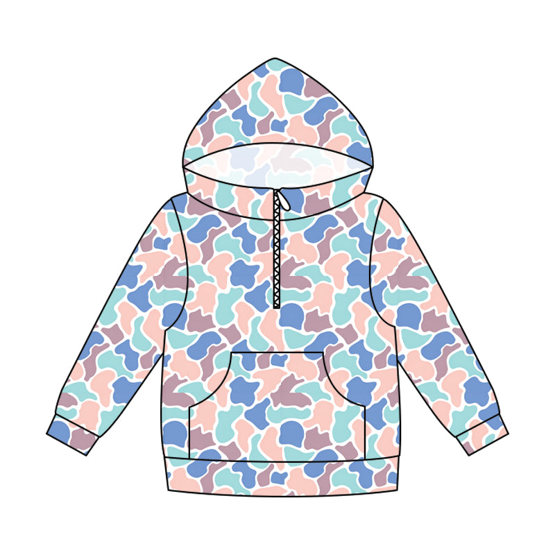 Adult women pink blue camo long sleeve hoodie top preorder