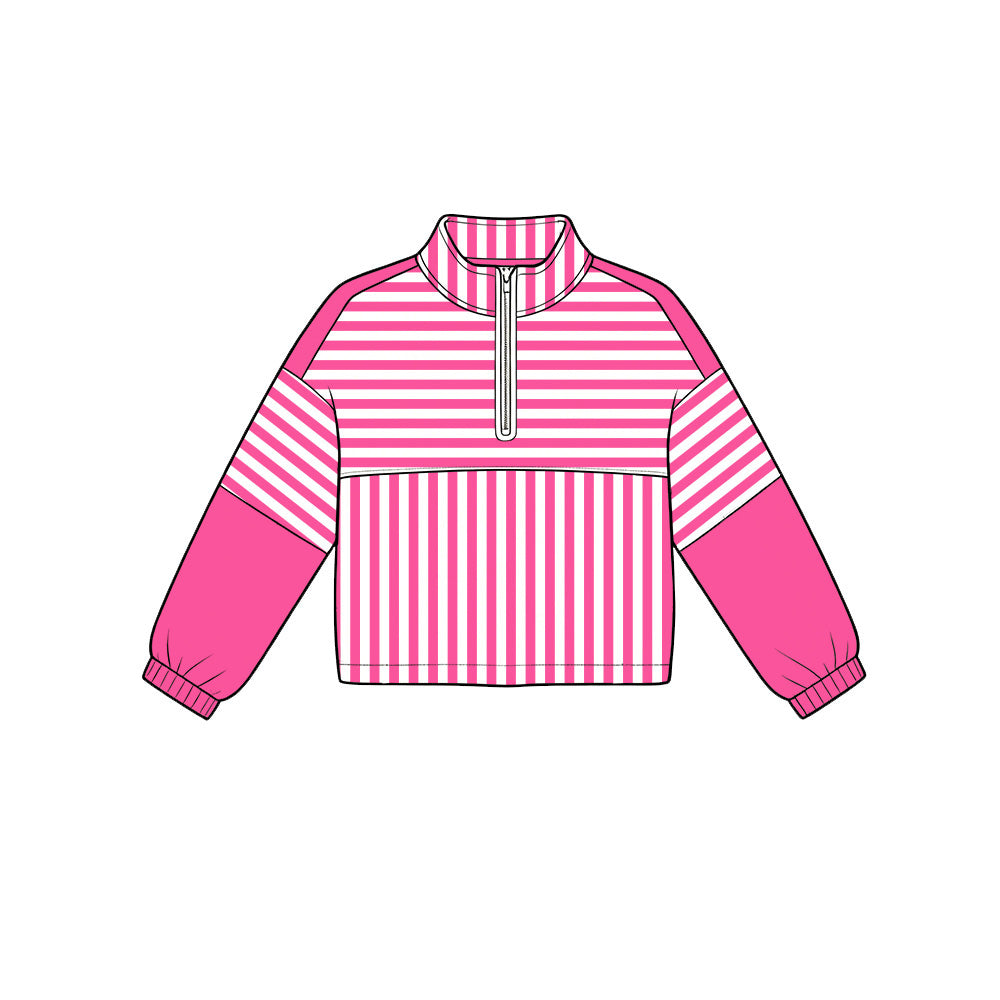 Pink stripes kids girls long sleeve zip pullover yoga top preorder