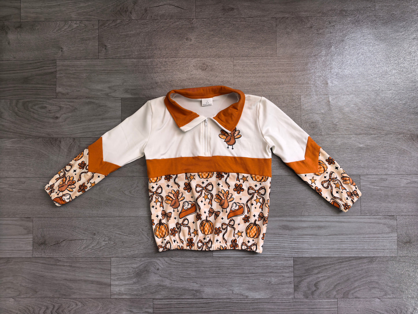 Thanksgiving turkey print kids girl long sleeve pullover top preorder