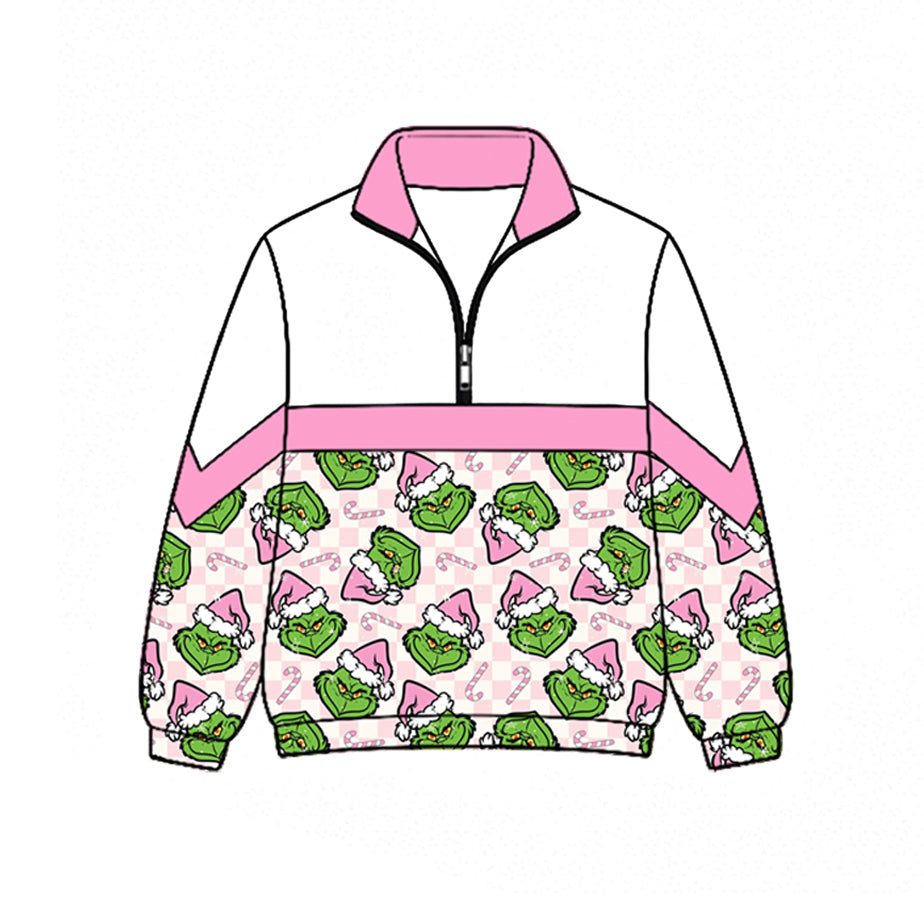 Christmas green face print kids girl long sleeve pullover top preorder