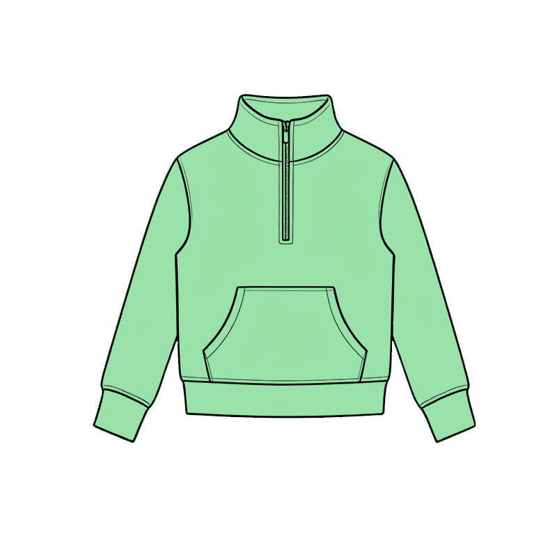 Green color kids girls long sleeve zip pullover yoga top preorder