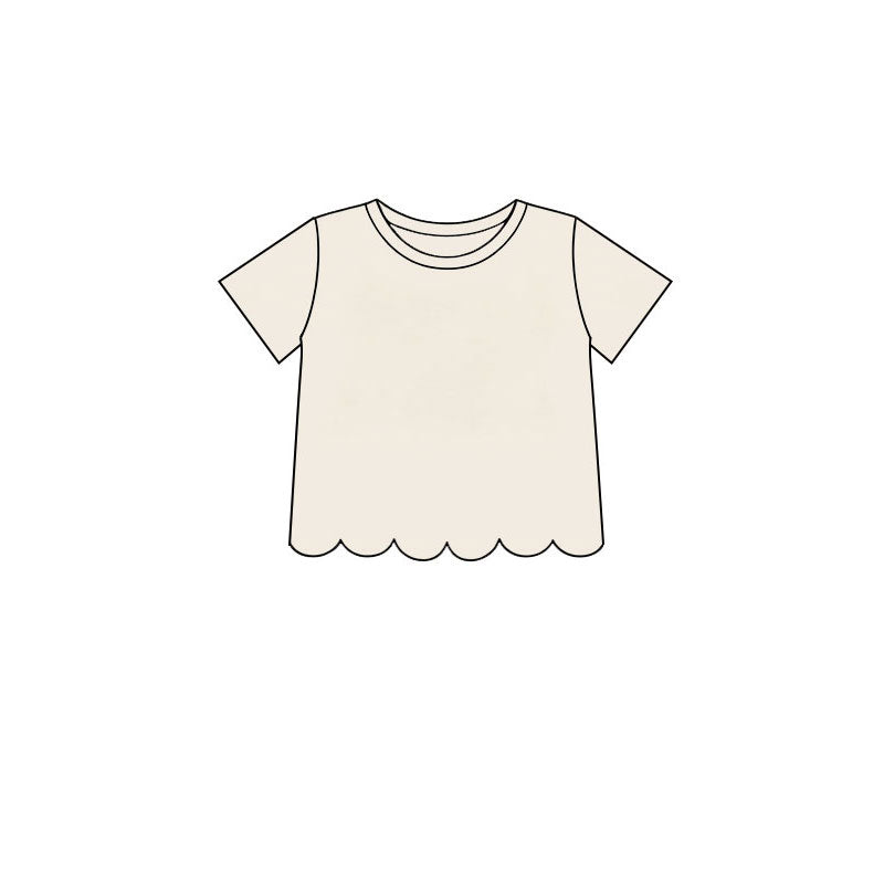 Cream color kids girls short sleeve scalloped cotton top preorder