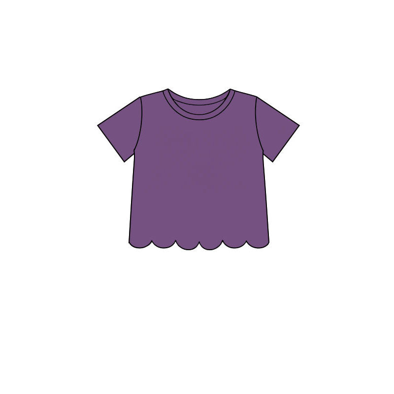 Purple color kids girls short sleeve scalloped cotton top preorder