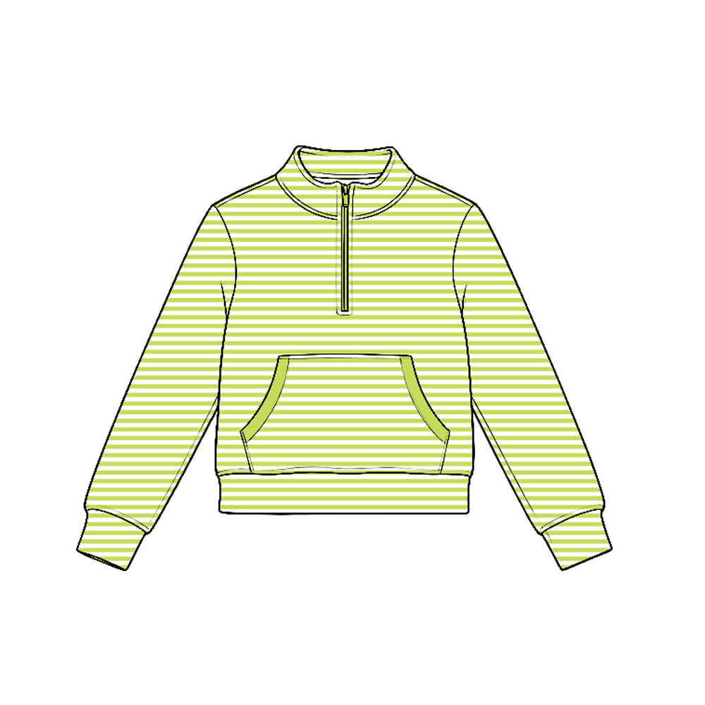 Lime green stripes kids girls long sleeve zip pullover yoga top preorder
