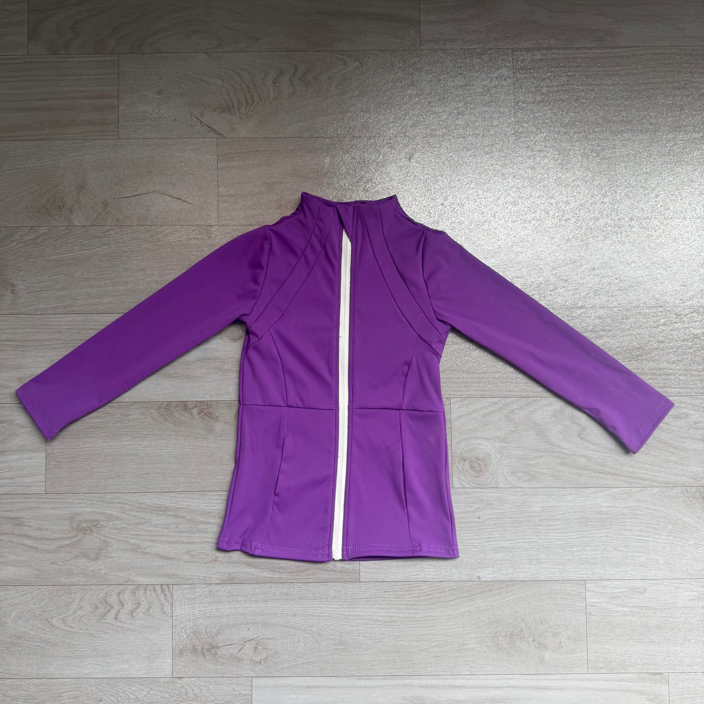 Purple color kids girls long sleeve zip pullover yoga top preorder