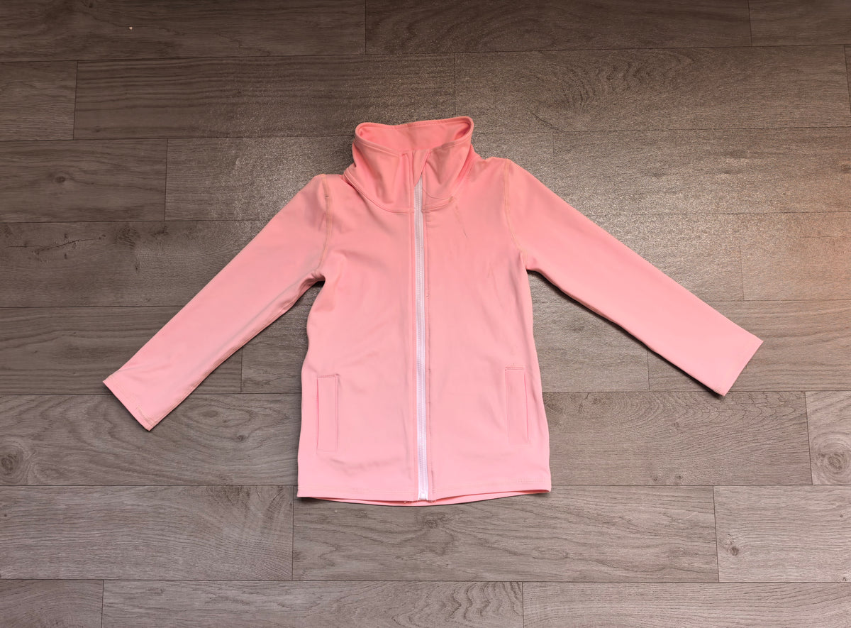 Pink color kids girls long sleeve yoga zip top preorder