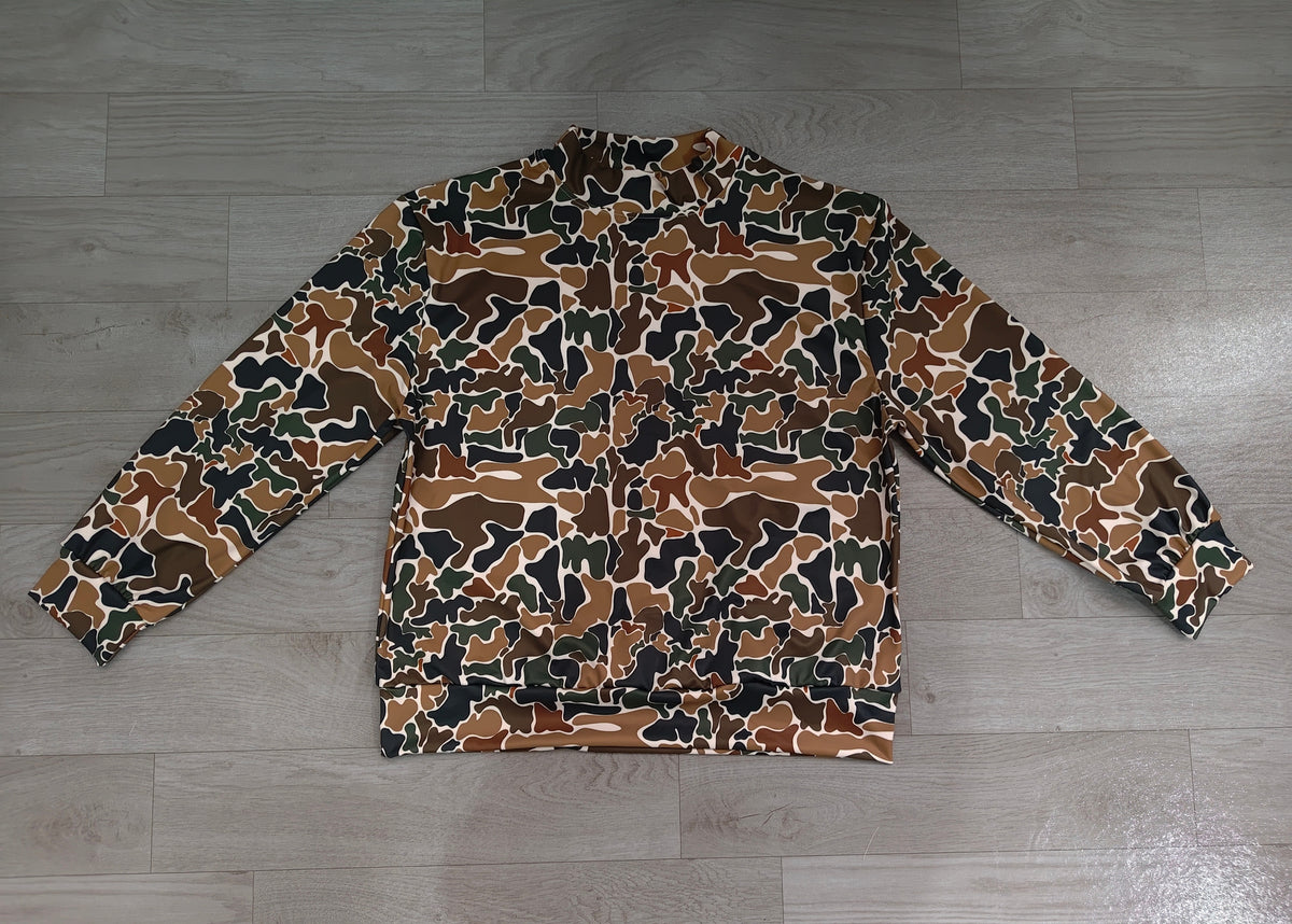 Adult women green camo long sleeve yoga pullover top preorder