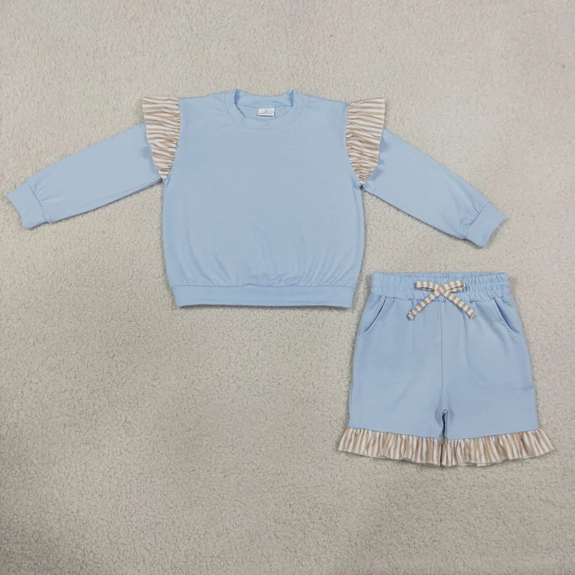 Blue color long sleeve top matching pants girls spring fall outfit