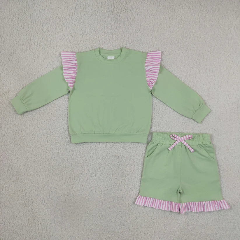 Mint Green color long sleeve top matching pants girls spring fall outfit