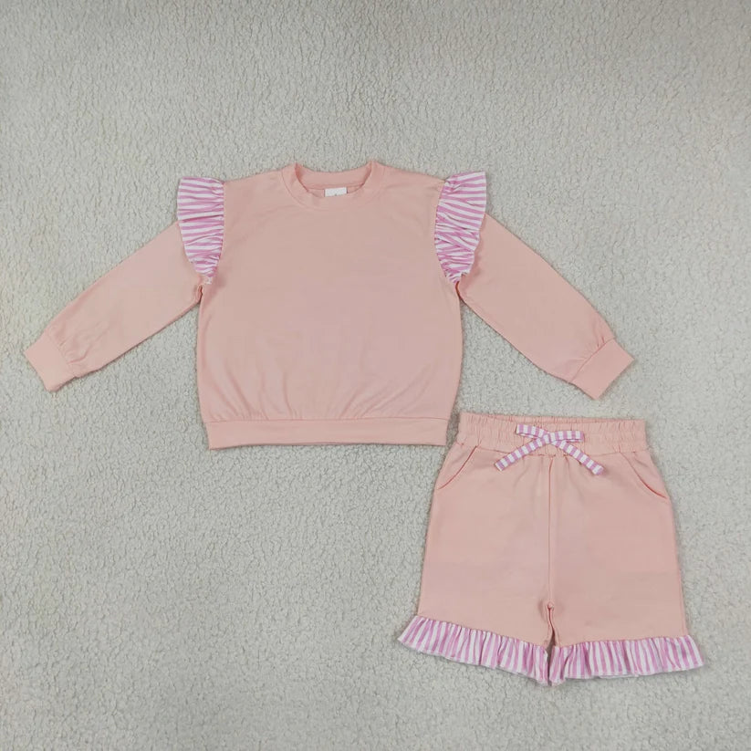 Pink color long sleeve top matching pants girls spring fall outfit