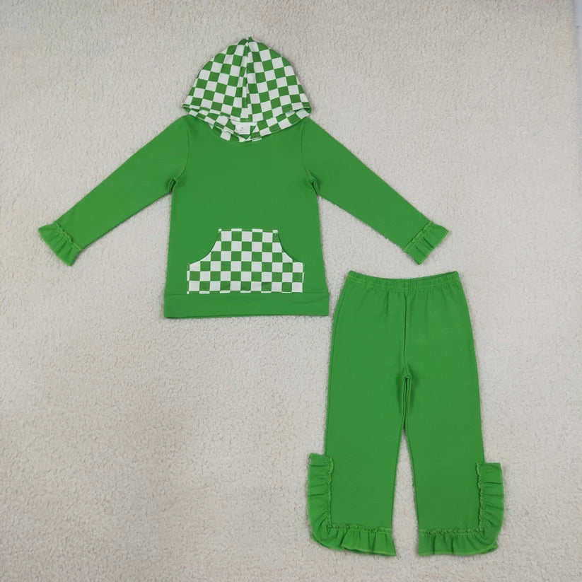 Hot pink plaid long sleeve top matching pants girls fall winter outfit