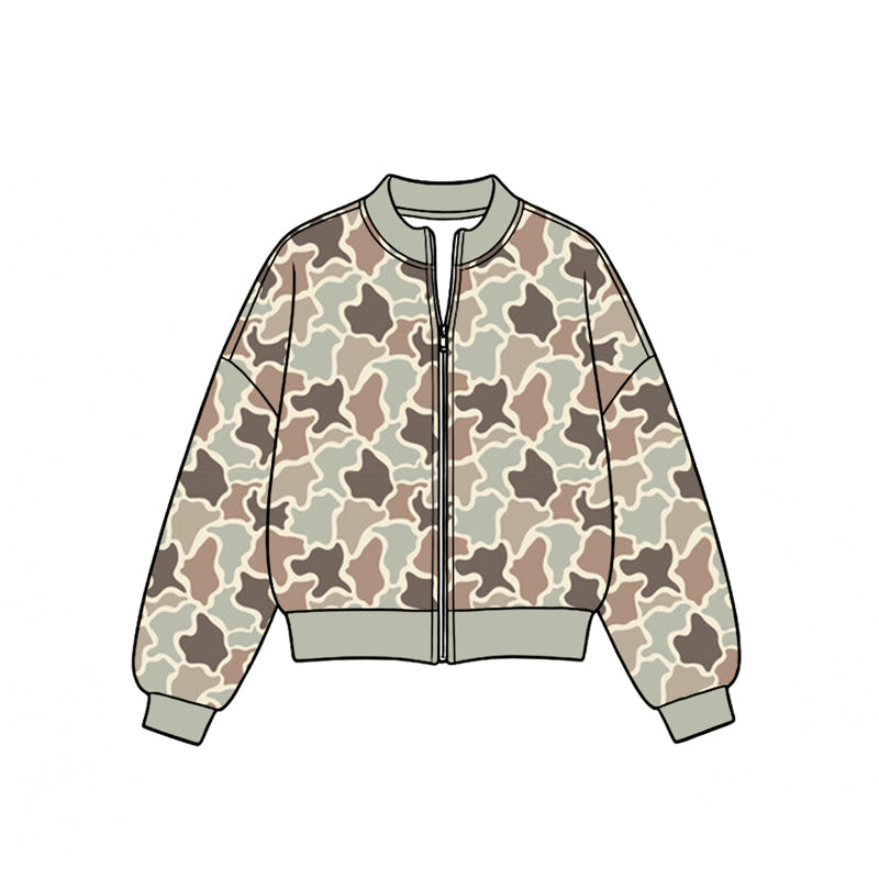 Grey camo print kids girls long sleeve yoga pullover top preorder