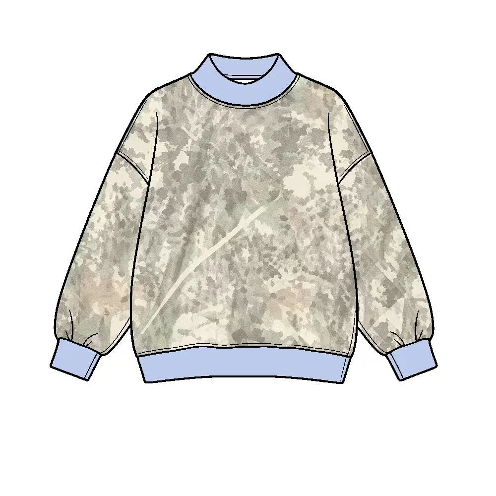 Adult grey green camo print long sleeve yoga pullover top preorder