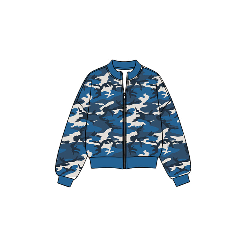Blue camo color girl long sleeve yoga zip top preorder