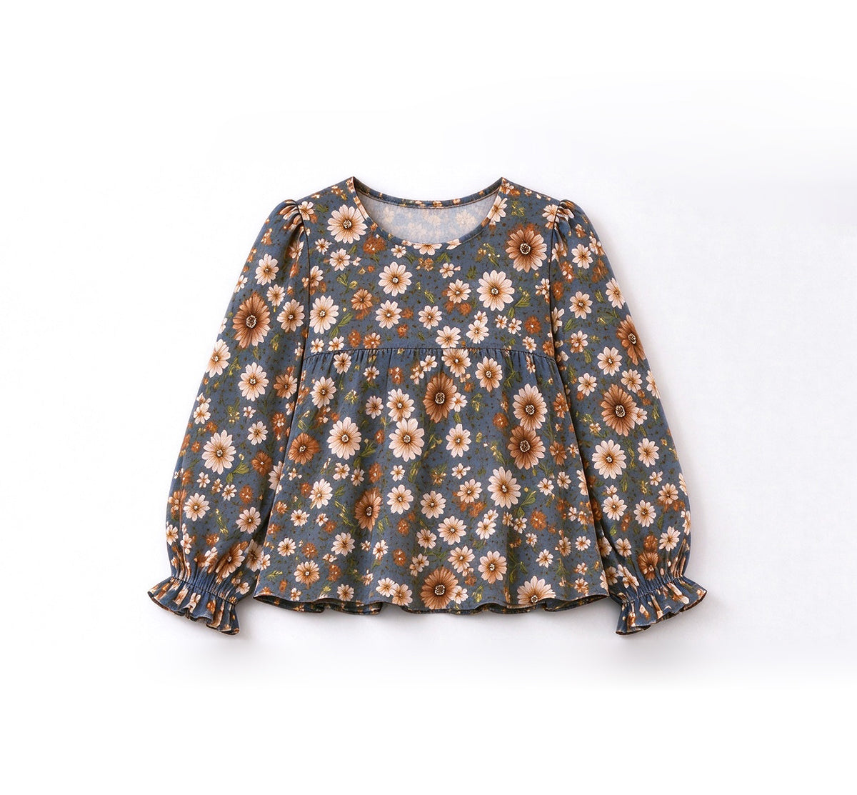 Flowers print kids girls long sleeve pullover top preorder