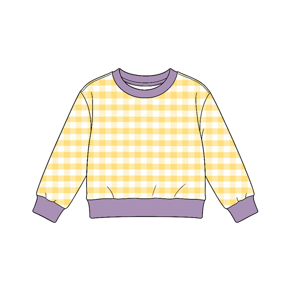 Yellow plaid print kids girls long sleeve pullover top preorder
