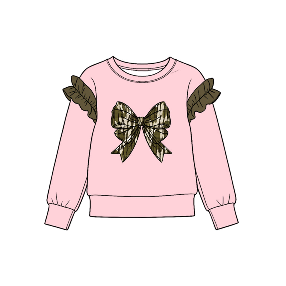 Camo bow kids girls long sleeve pullover top preorder