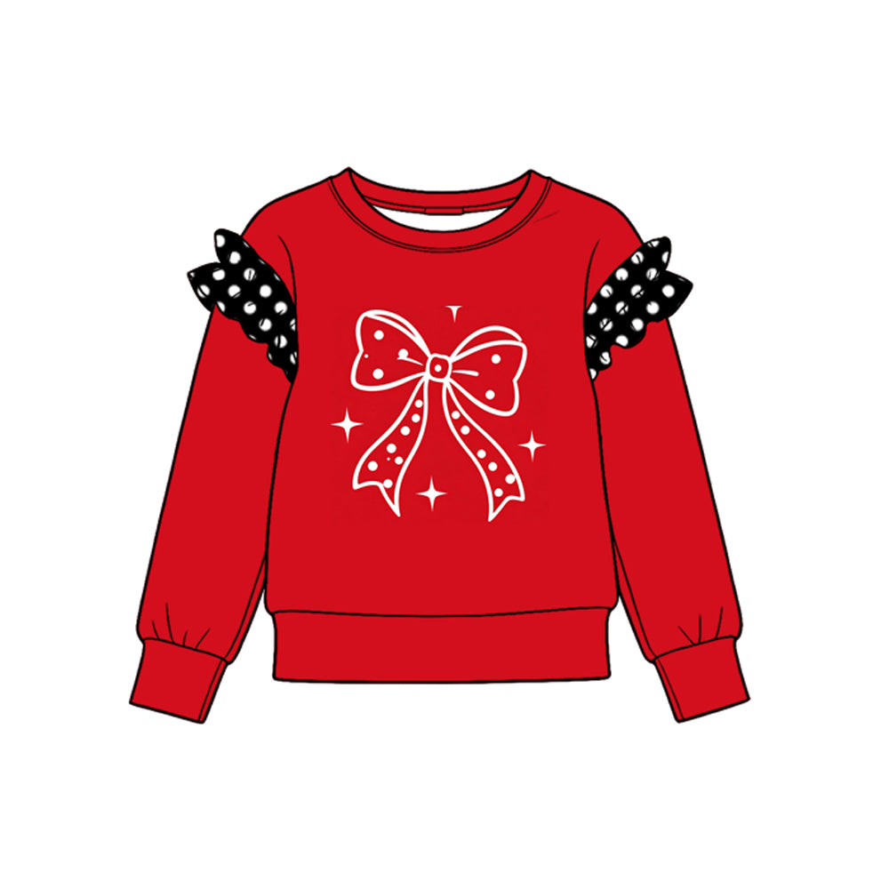 Red bow kids girls long sleeve pullover top preorder