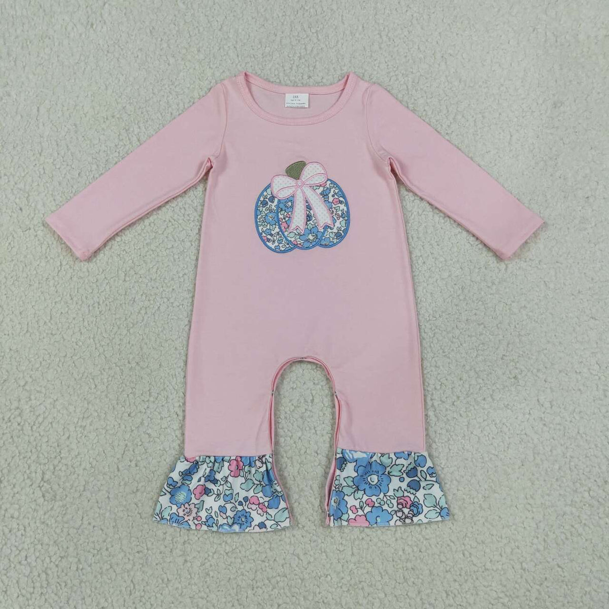 Toddle baby girl blue floral embroidery pumpkin long sleeve romper