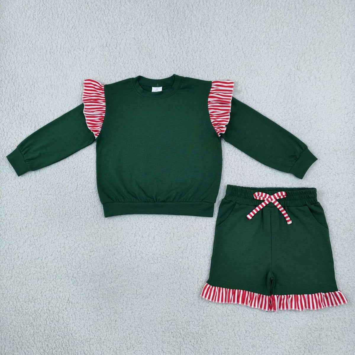 Green long sleeve top matching shorts girls outfit