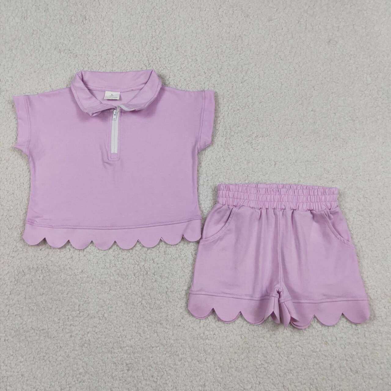 Pink short sleeve top matching shorts girls summer outfit