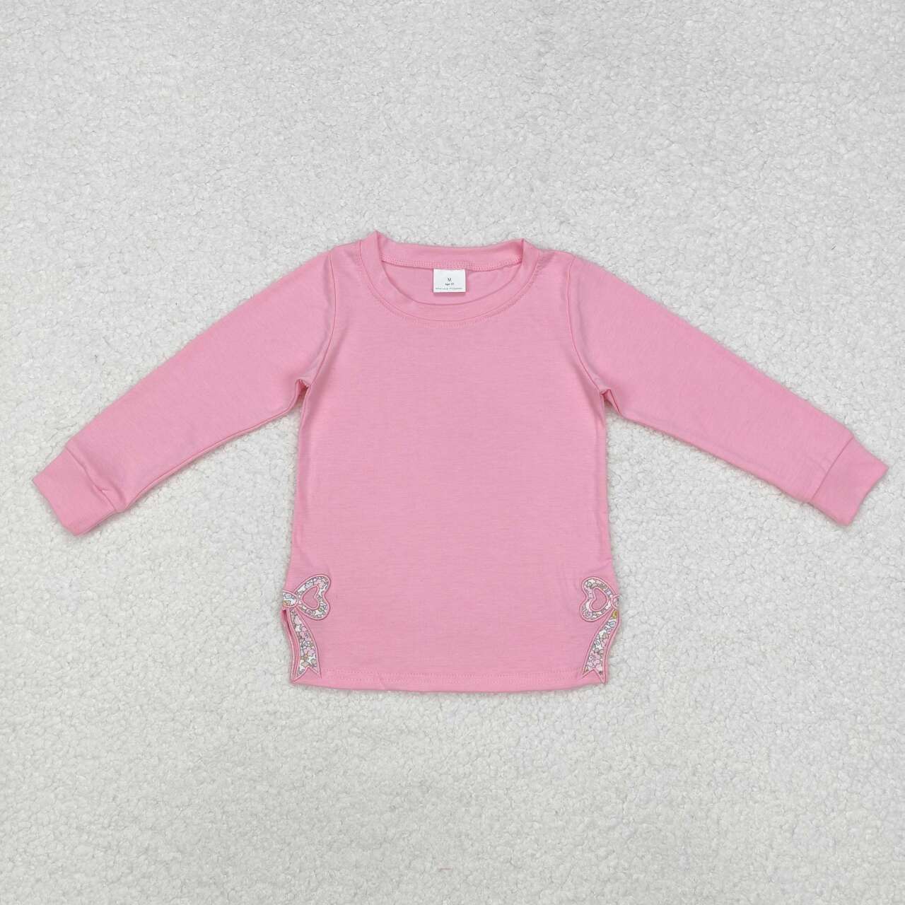 Floral bow baby girls pink long sleeve top shirt