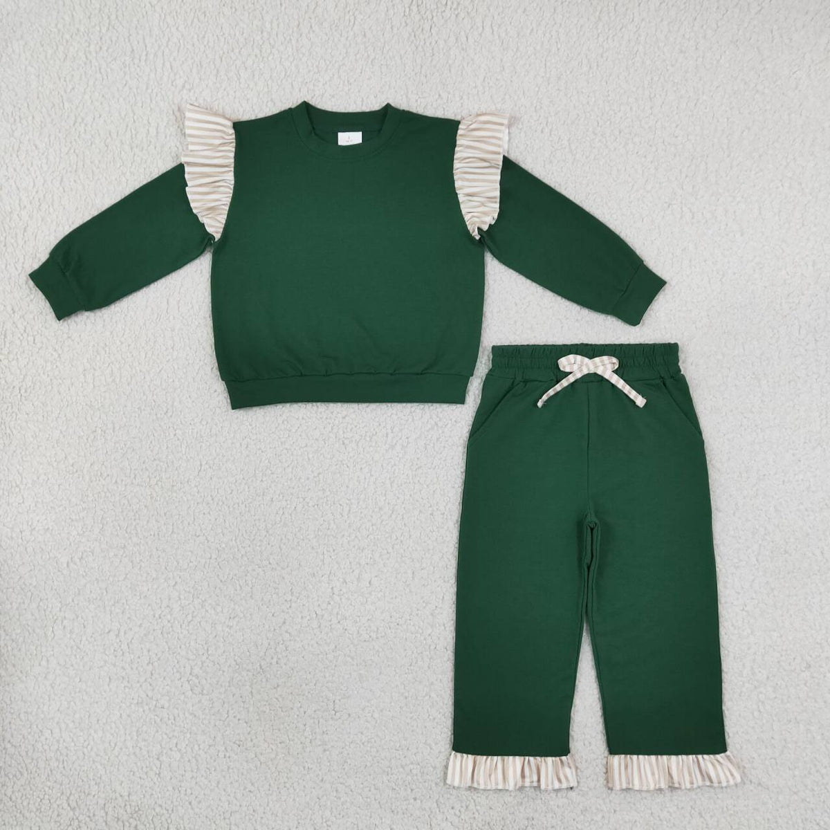 Green color long sleeve top matching pants girls spring fall outfit