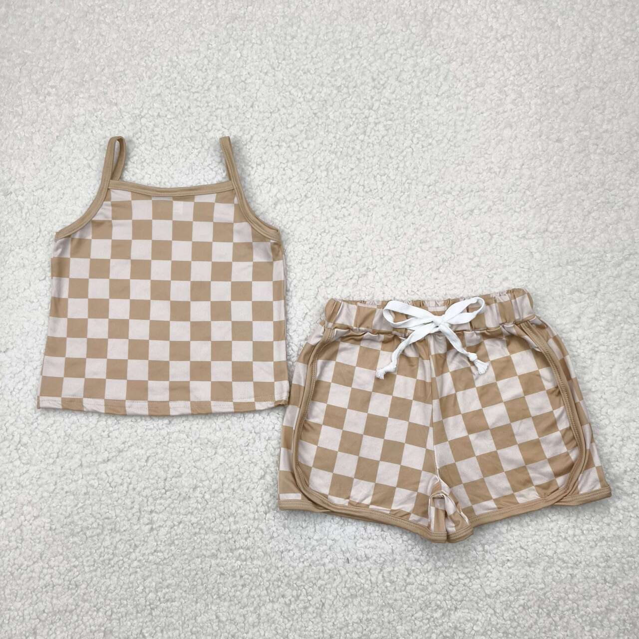 Baby girls khaki plaid summer outfit