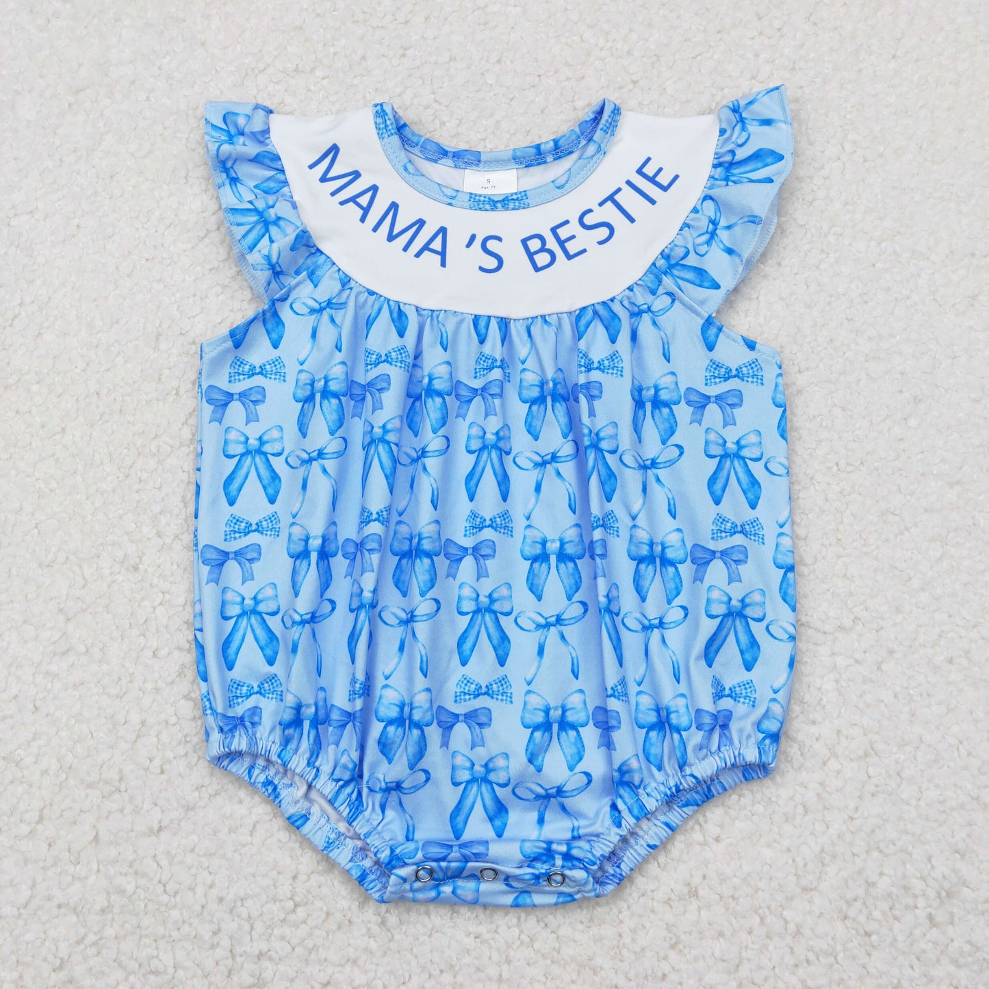 Toddle baby girl mamas bestie blue bow romper