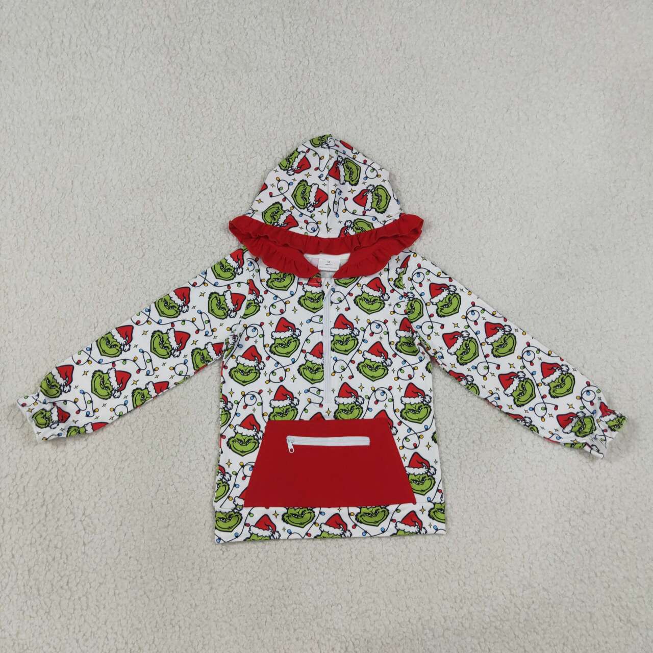 Christmas green face girls long sleeve hoodie top