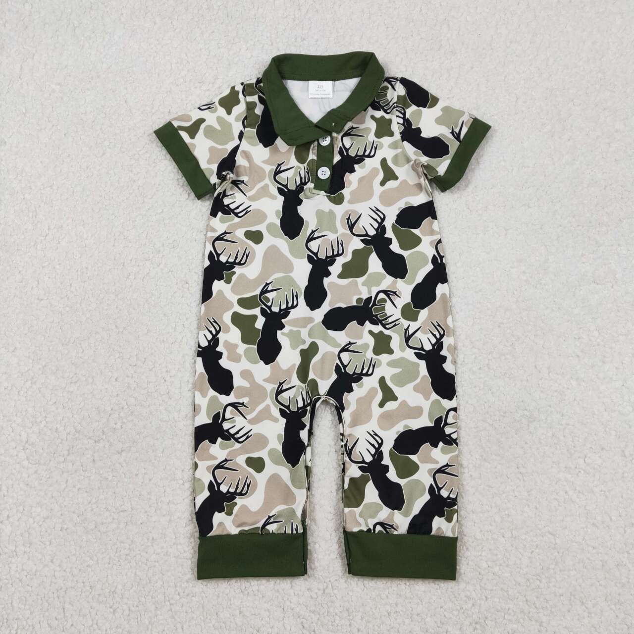 Deer camo toddle baby short sleeve polo romper