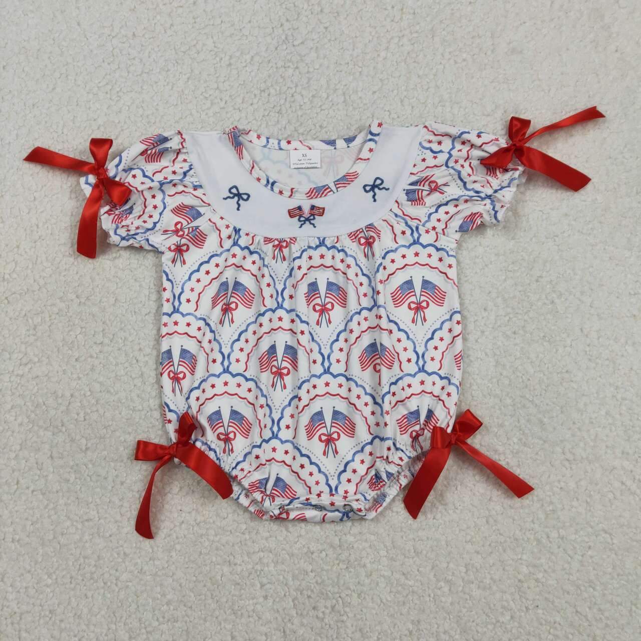 USA SHOP Embroidery American flag red bow baby girl summer romper