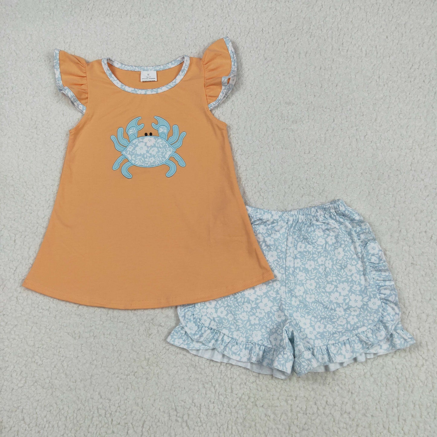 Embroidery Crab design girl summer outfit