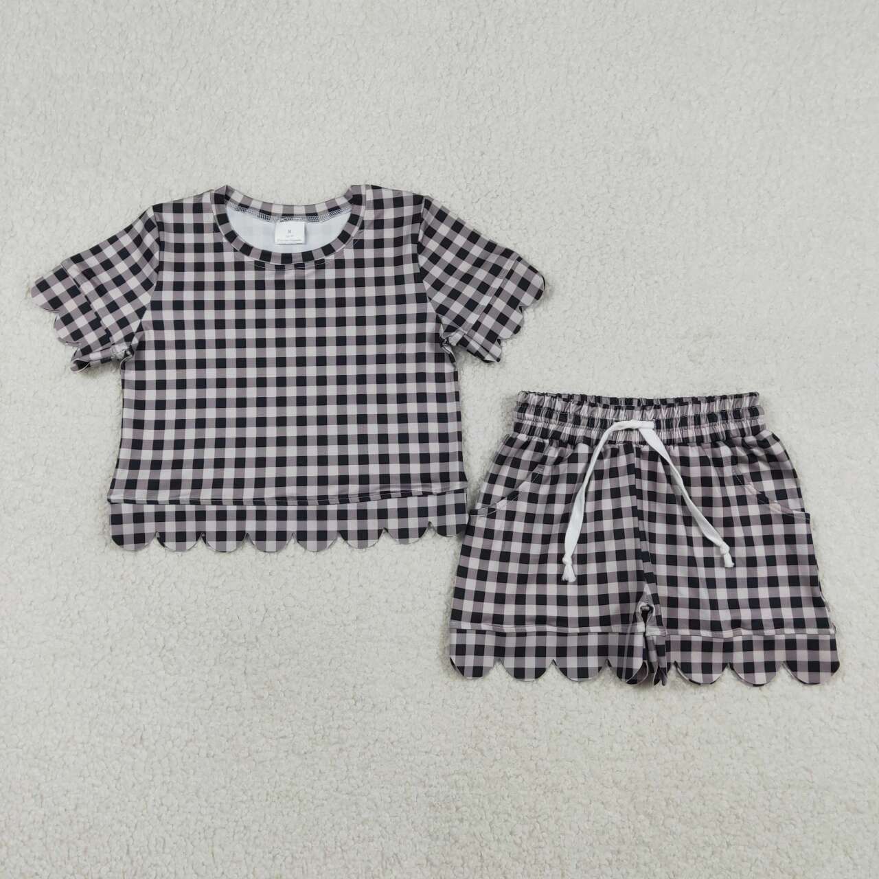 Black plaid color toddle baby girls summer outfit