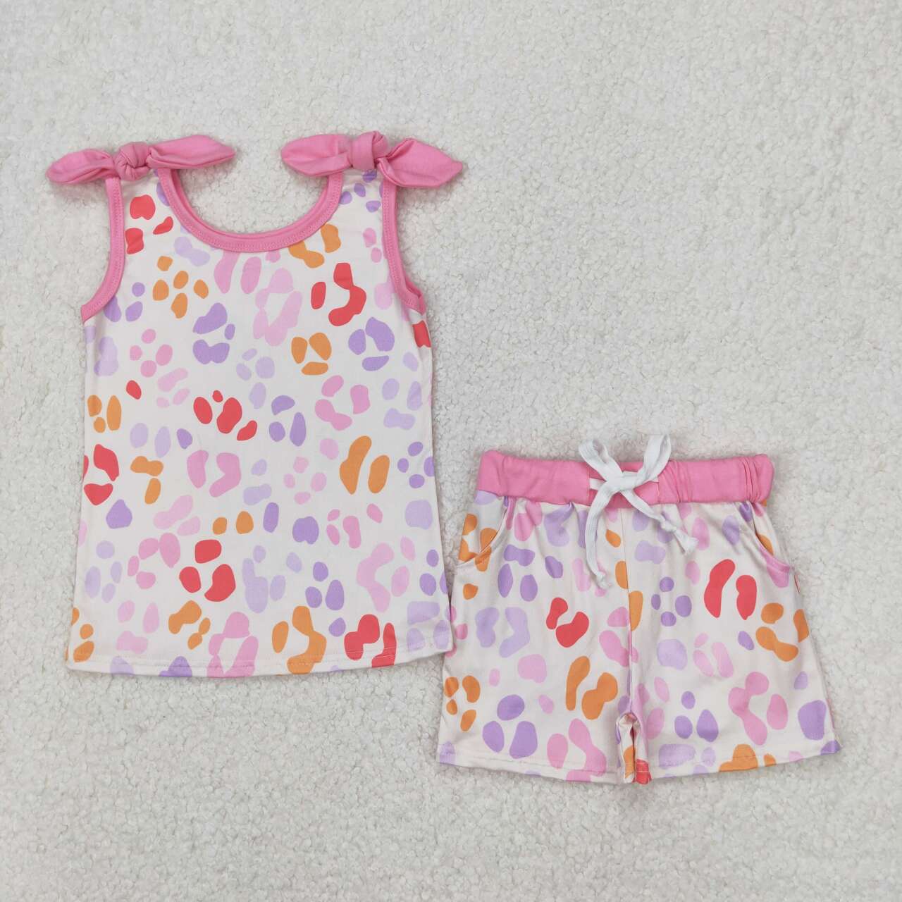 Baby girl lavender orange cheetah matching shorts summer outfit