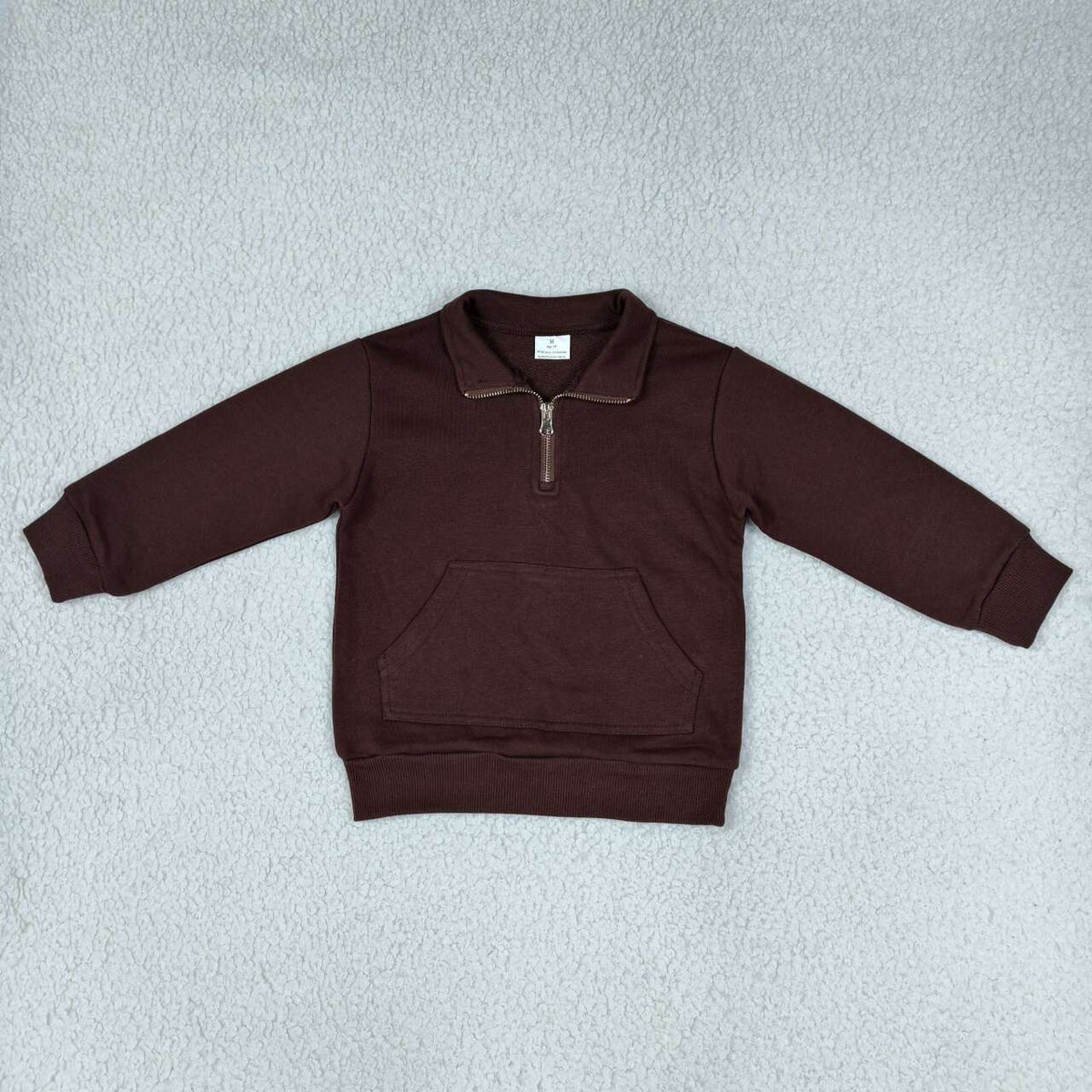 Brown color kids girls long sleeve zip sweatshirt top