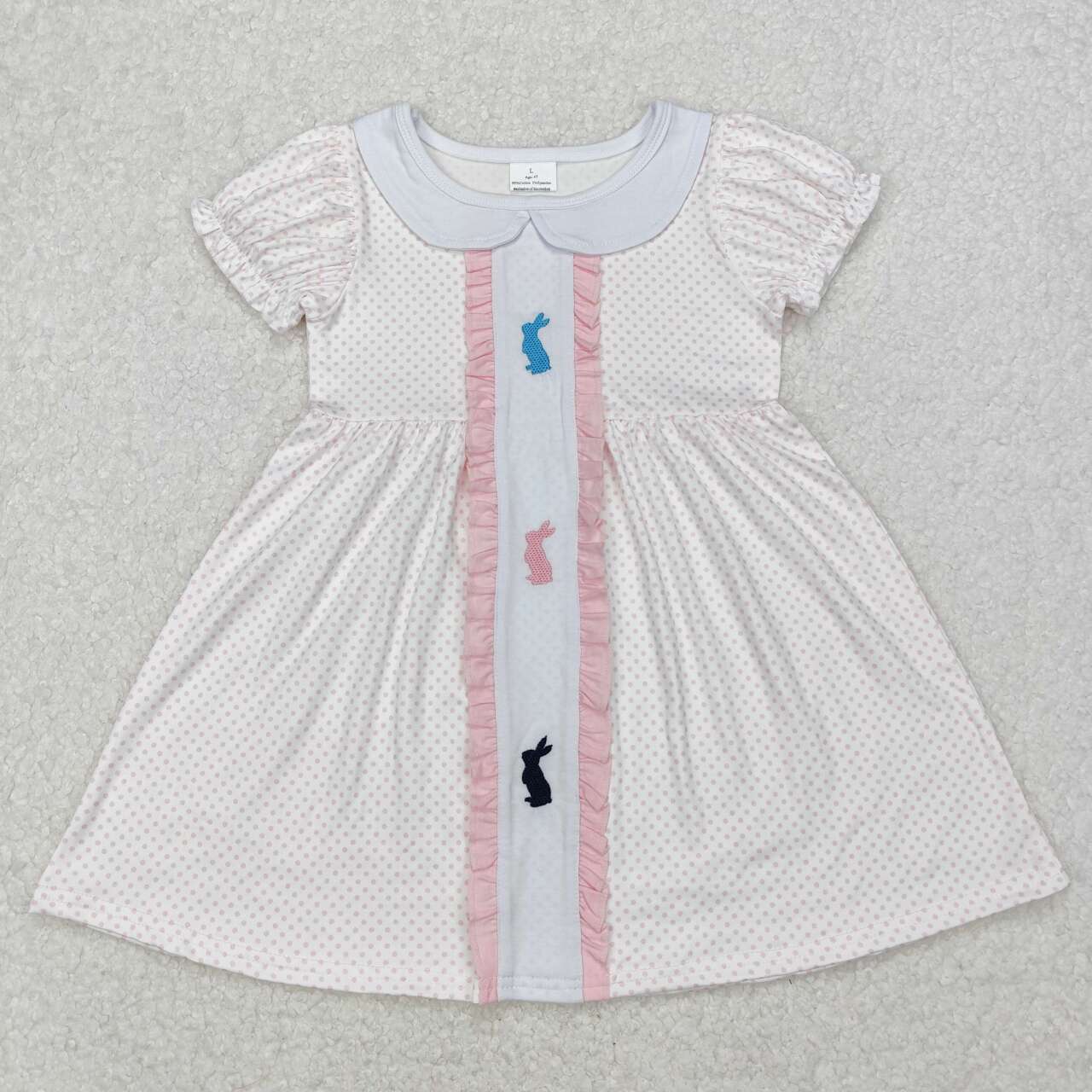 Toddle baby girl embroidery Easter bunny pink polka dots dress