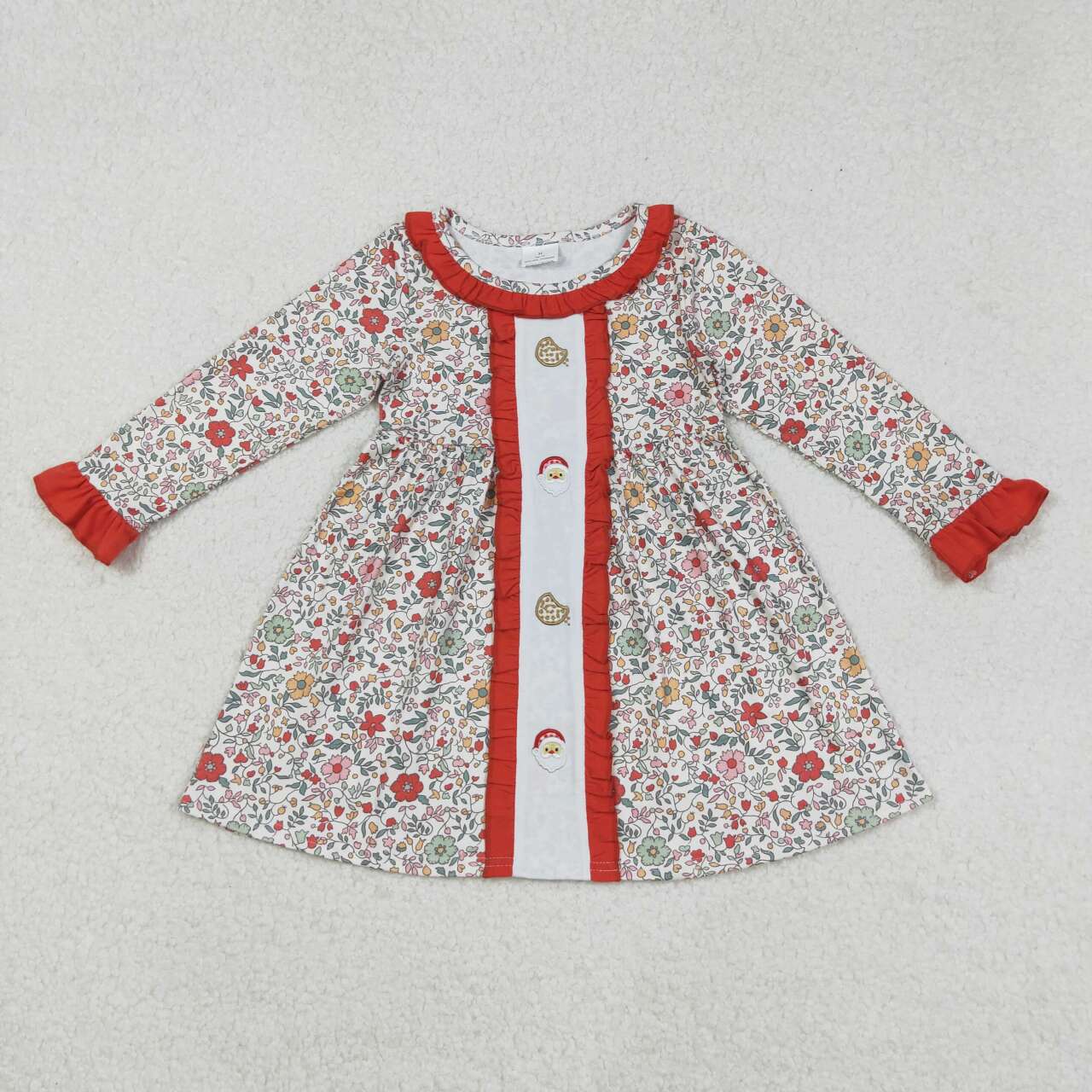 Embroidery Christmas Santa Cookie long sleeve dress