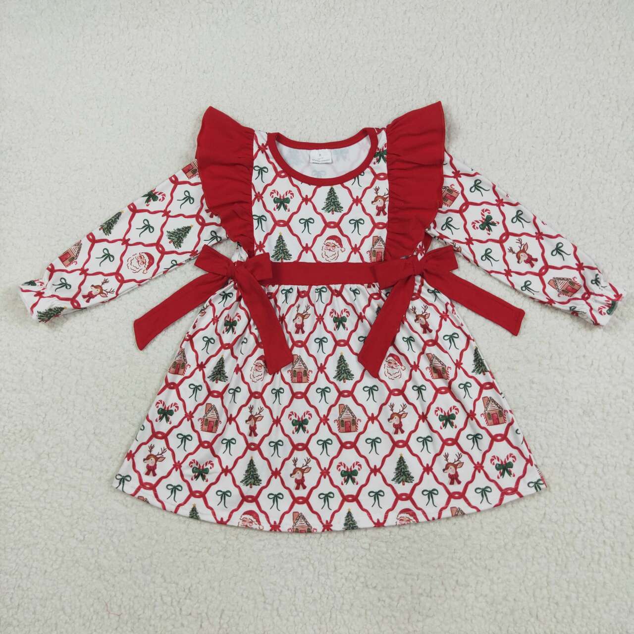 Baby girls Christmas gingerbread deer print long sleeve dress