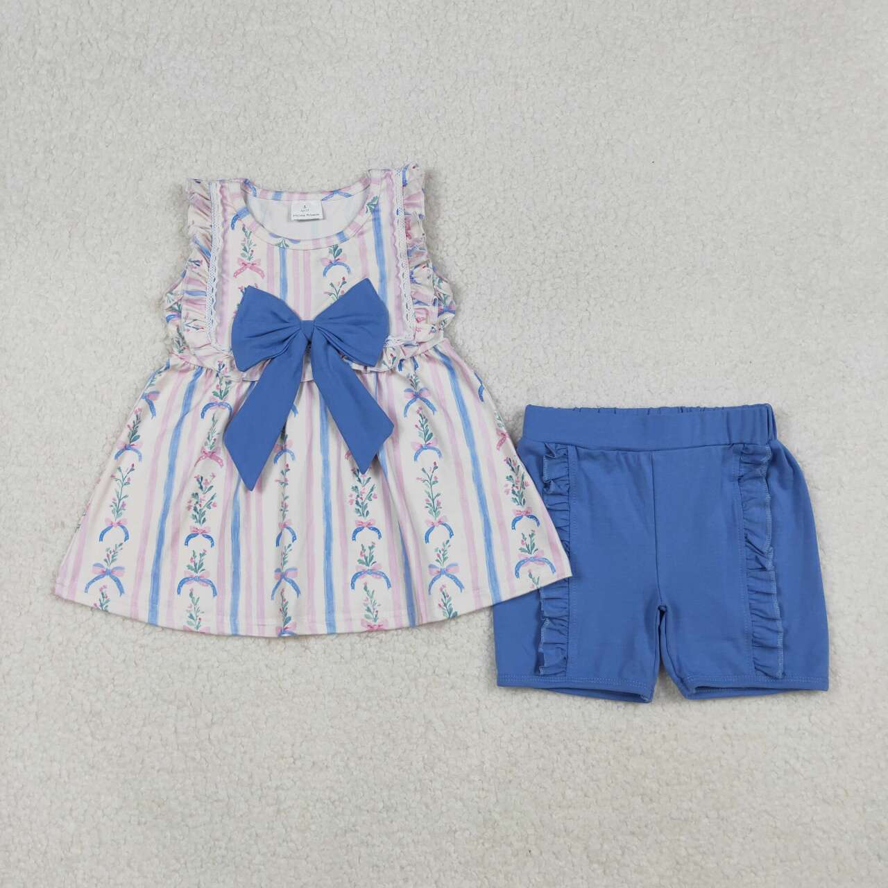 Pink bluw bow baby girls summer outfit