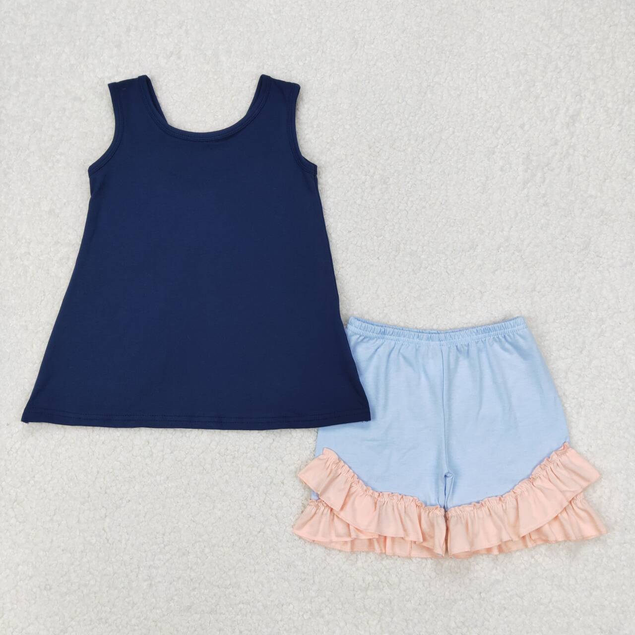 Baby girl navy shirt matching shorts summer outfit