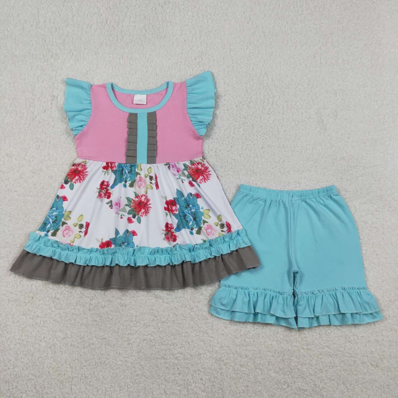 Flowers shirt matching shorts girls summer outfit