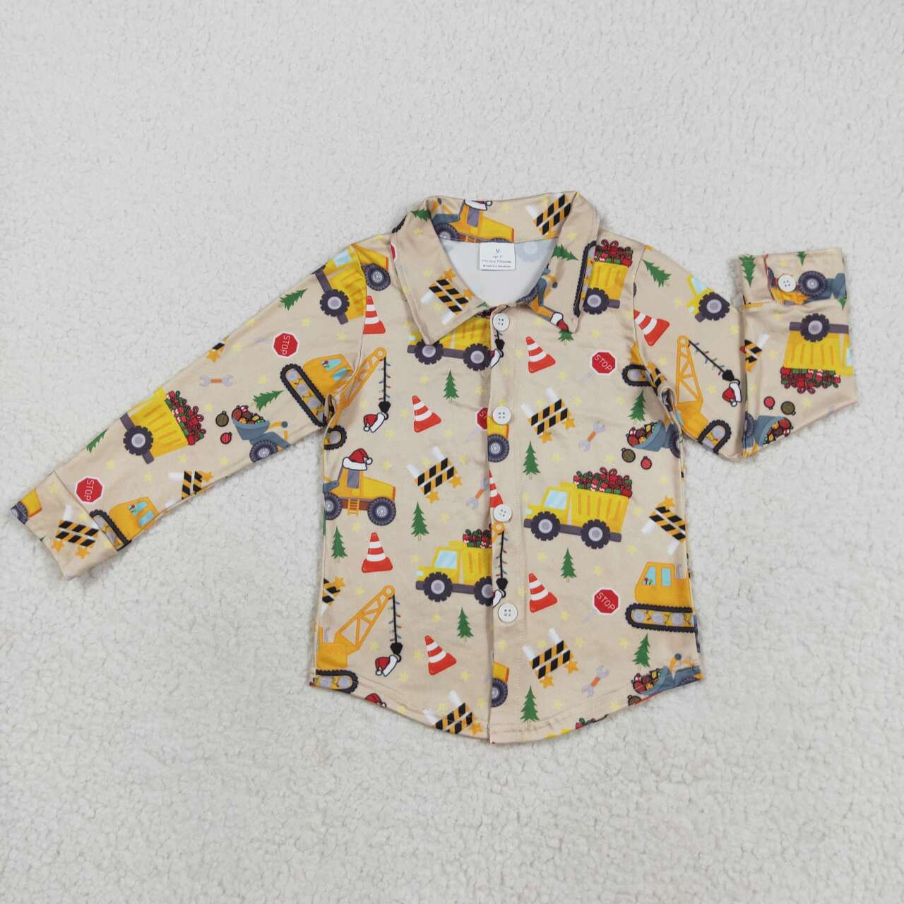 Baby boy Christmas construction long sleeve button down shirt