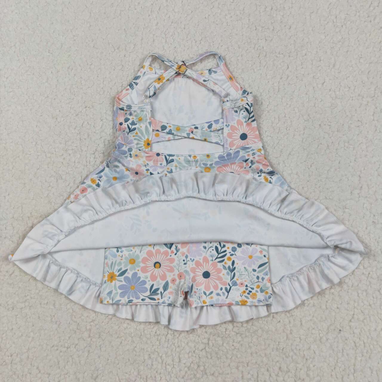 Baby girls pink blue floral active wear athletic summer yoga skirt dress