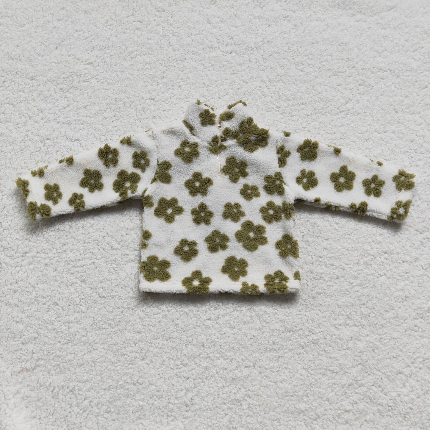 Green flower Sherpa jacket pullover coat