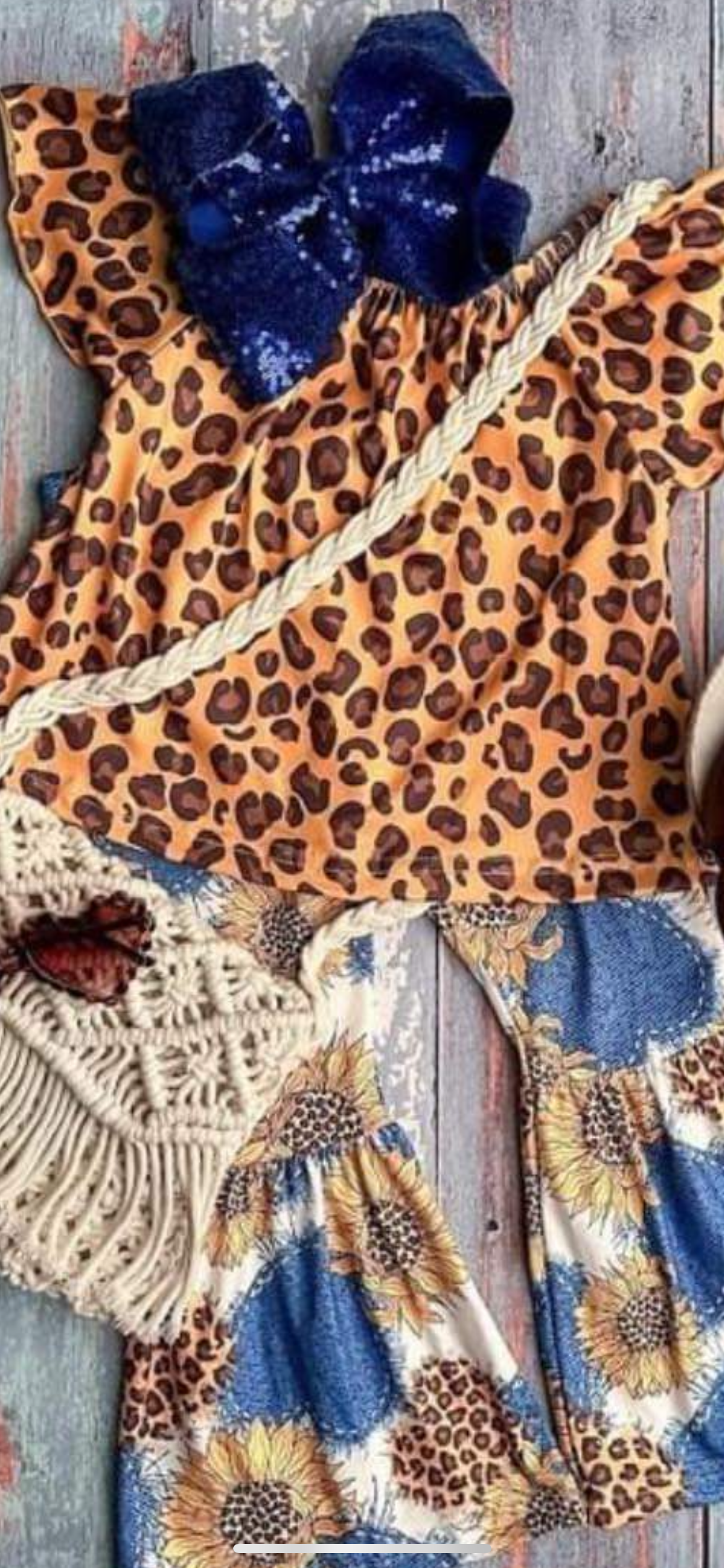 Baby girls cheetah top matching bell bottoms outfit
