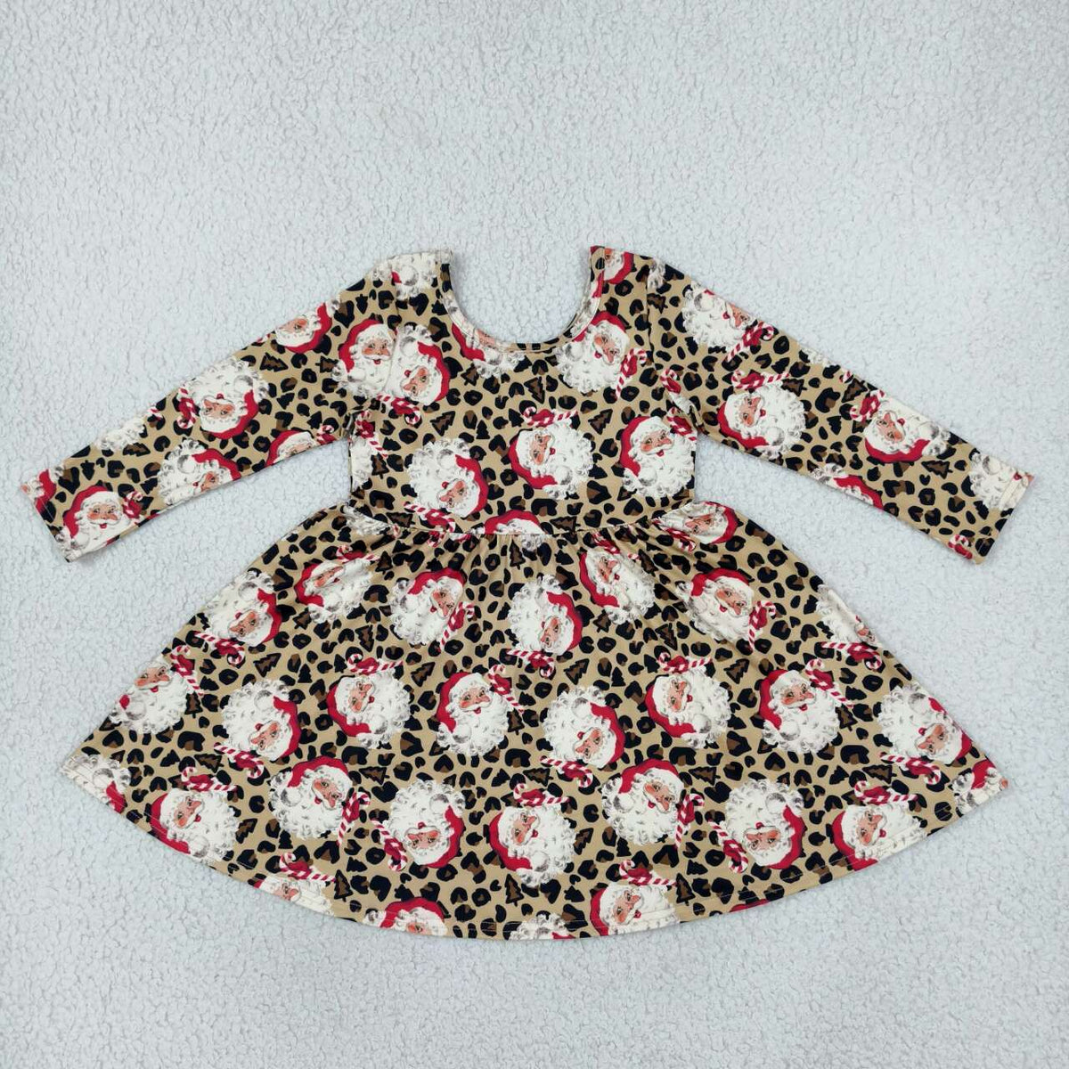 Christmas santa design girls long sleeve dress