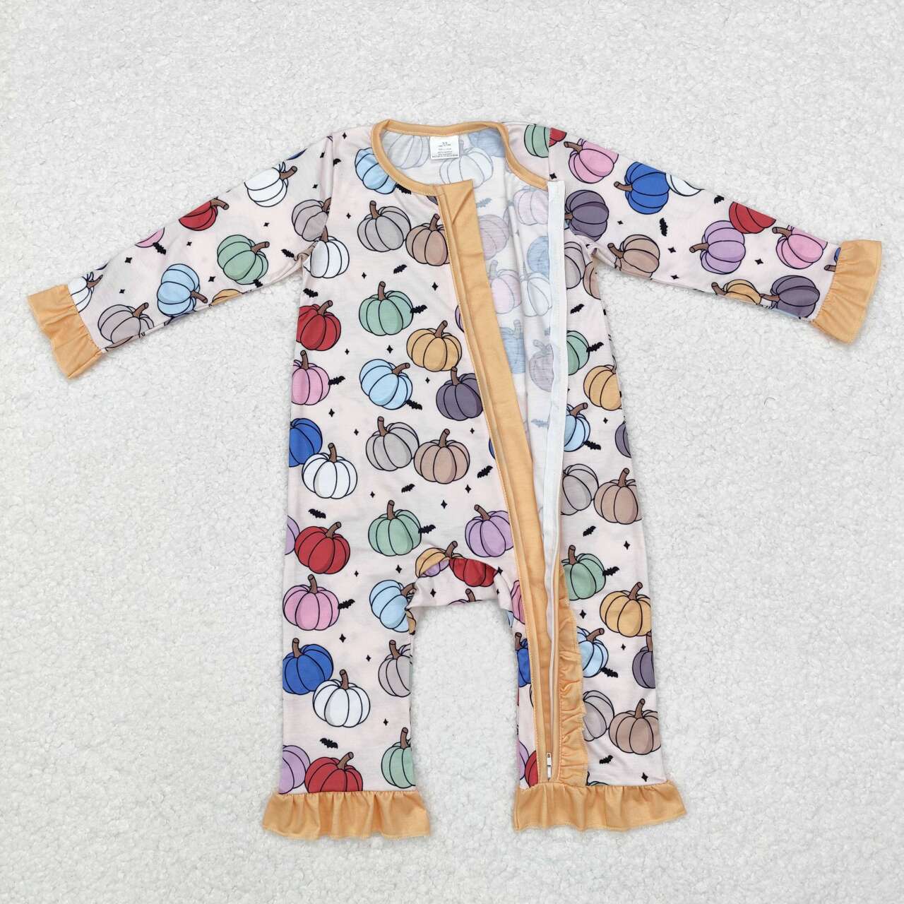 Toddle baby girls colorful pumpkin bamboo zip romper