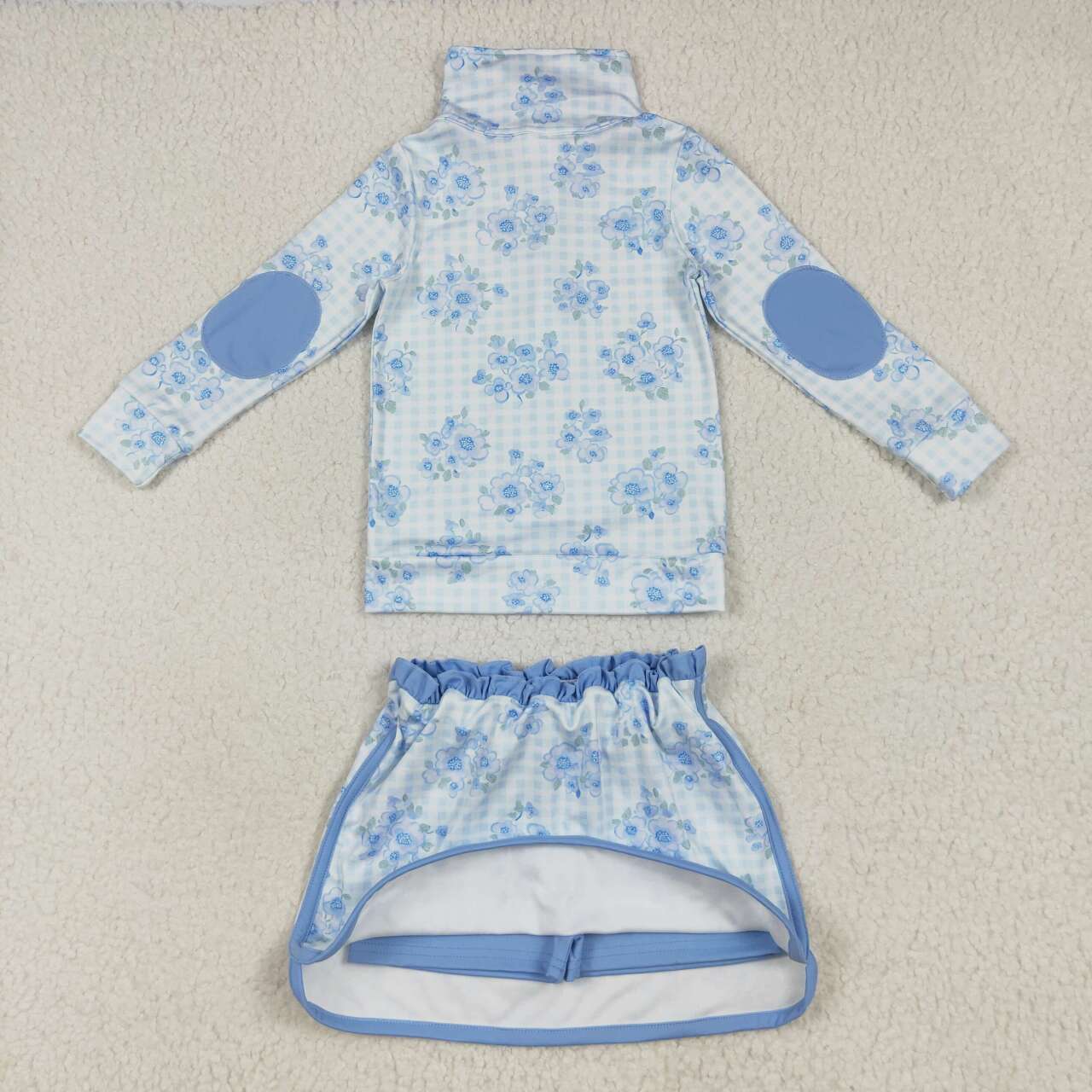 Blue flowers girls yoga active wear skort outfit